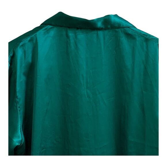 Delicates Pajama Set Womens LARGE Green Satin Long Sleeve Elastic Waist PJs - Picture 10 of 16